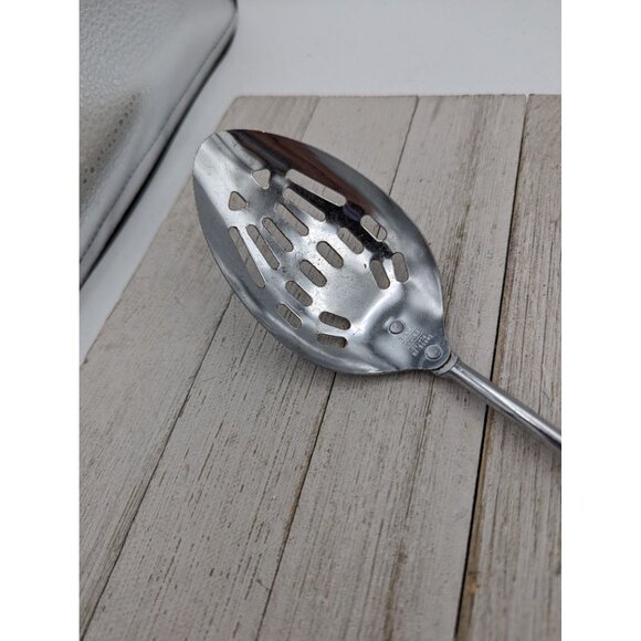 Vintage Ekco White Handle Chromium Plate Serving Slotted Spoon  12 1/4" - Picture 3 of 7